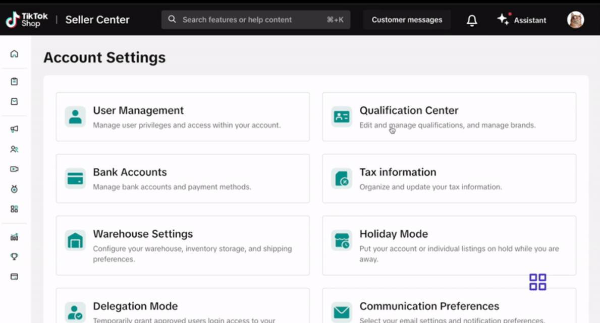 Seller Center Account Settings